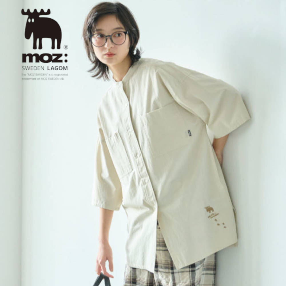 【モズ/moz】両ポケット6分袖シャツ