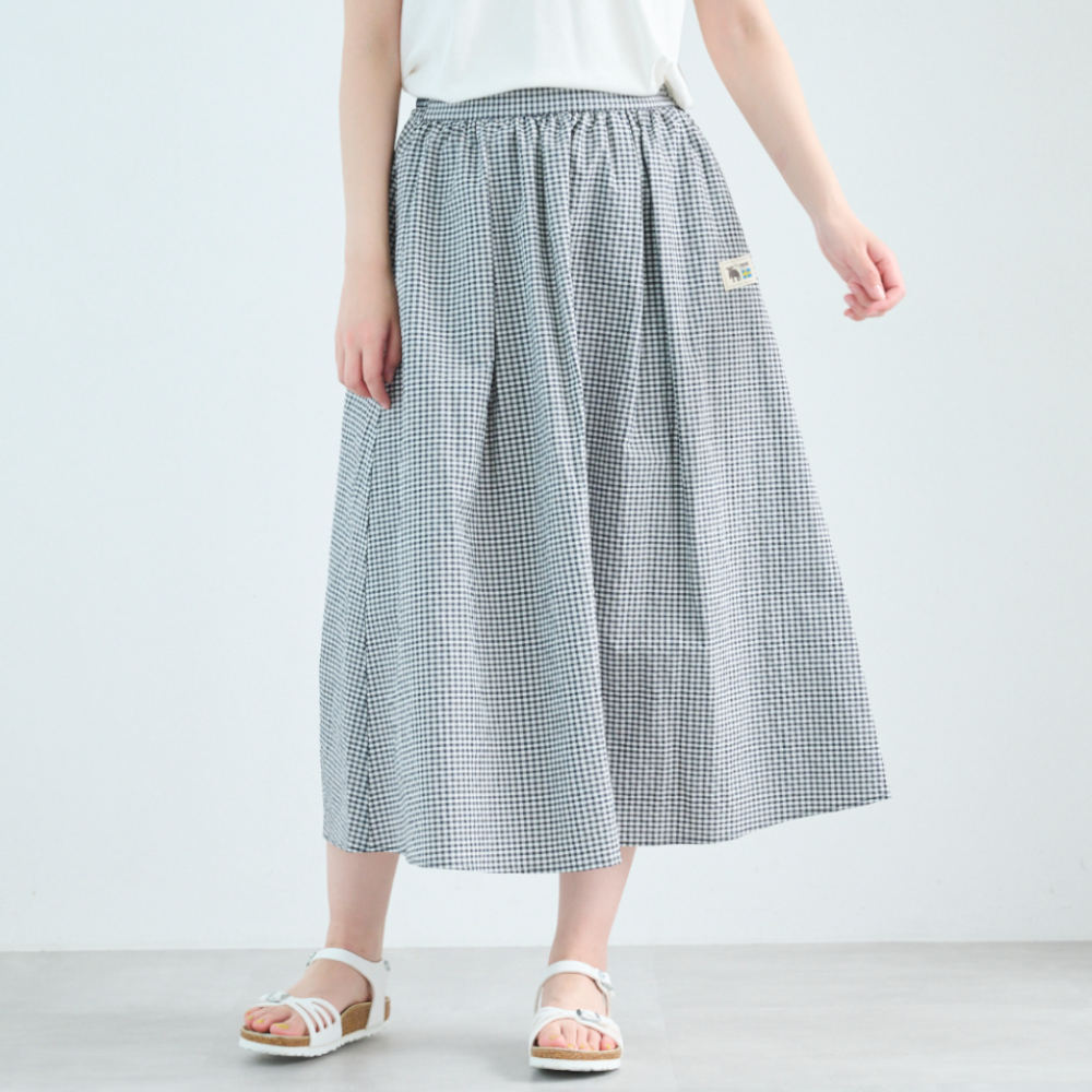 【モズ/moz】サッカー素材のチェックフレアスカート