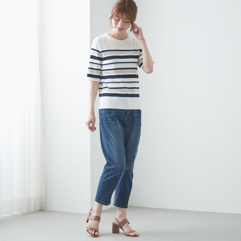 【クロスファンクション/CF】自宅で洗える毛玉になりにくいボーダーニット