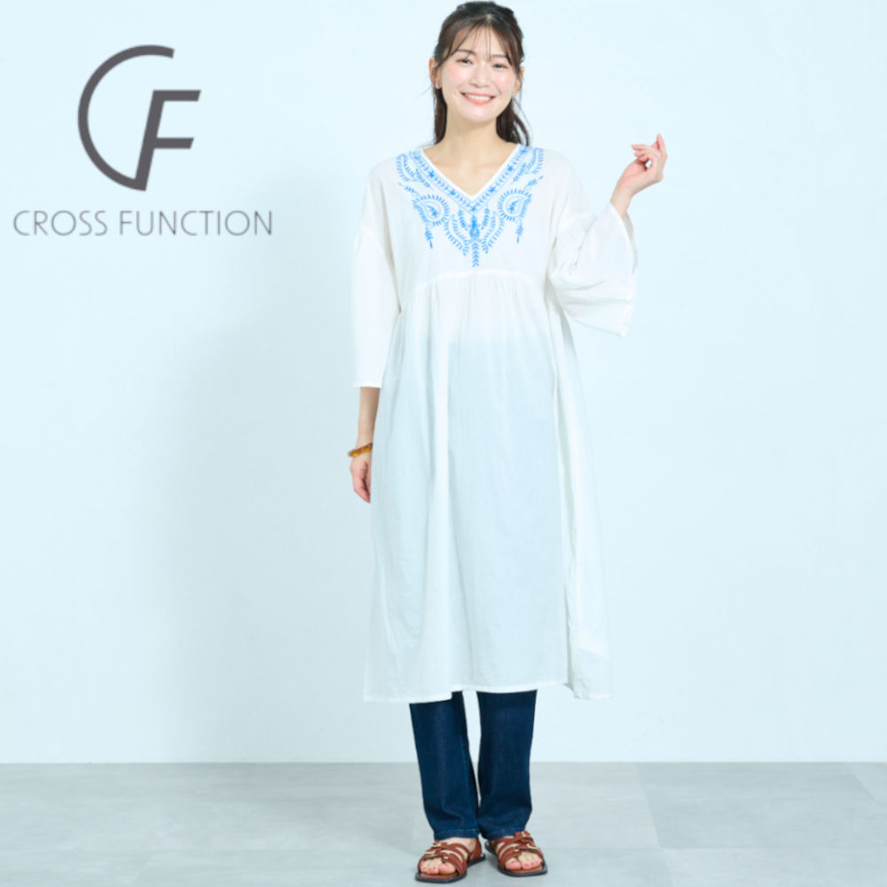 【クロスファンクション/CF】刺繍ギャザーワンピース