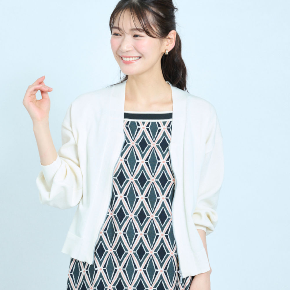 【クロスファンクション/CF】袖カノコ編みジップカーディガン