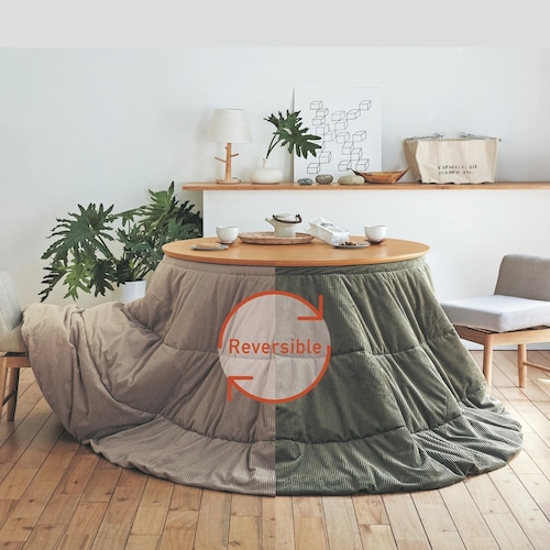 【ダイニング用】撥水リバーシブルコーデュロイ調円形こたつ布団