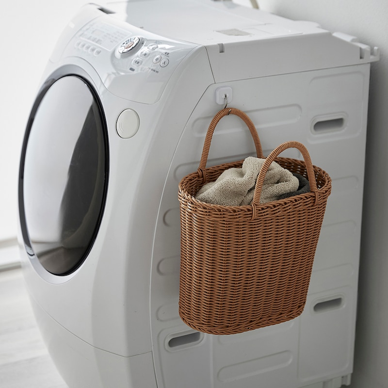 マグネット式フックで、洗濯機にも簡単に設置可能。※フックは別売りです