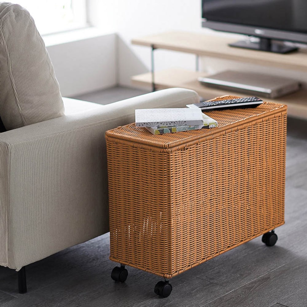 【BELLE MAISON DAYS】ラタン調フタ付大型収納バスケット