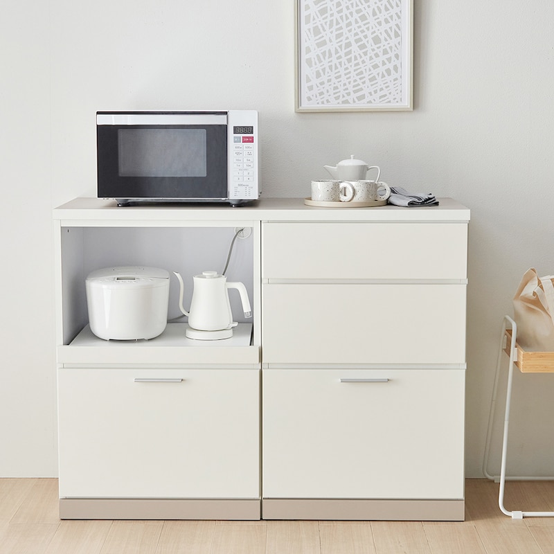 使用イメージ　下台/60cmスライド棚、下台/60cm引出し、天板/120cm