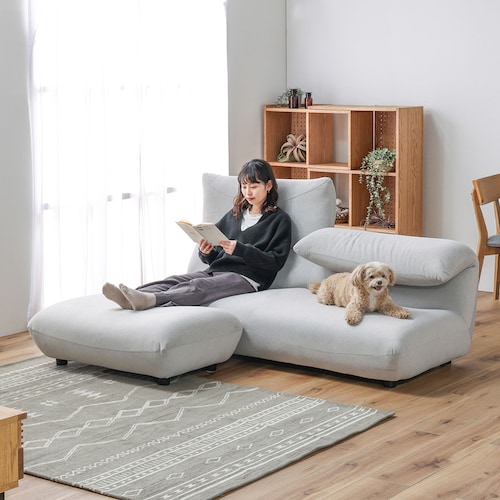 背もたれフリーギア入りオットマン付きローソファー 【Sammy・サミー】＜ひっかき傷に強くペットの毛が取れやすい生地を使用＞
