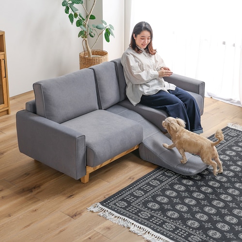 ペット専用スロープ付きソファー 【Alde・アルデ】＜ひっかき傷に強くペットの毛が取れやすい生地を使用＞