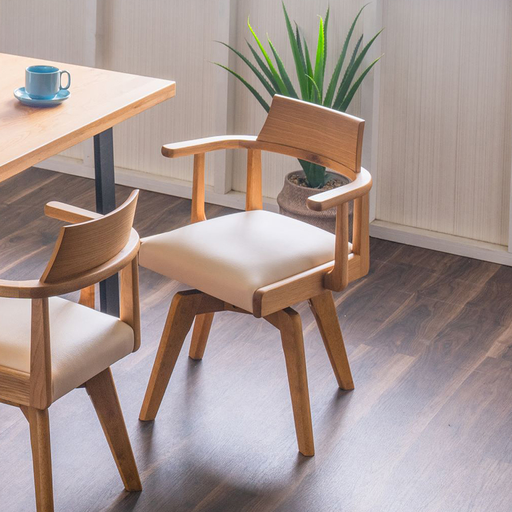 【ベルメゾン】オーク材の回転式アームチェア 【ベルメゾン】オーク材の回転式アームチェア