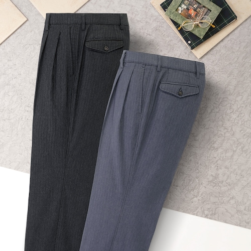 ヘリンボーン柄のびのびストレッチパンツ同サイズ２色組