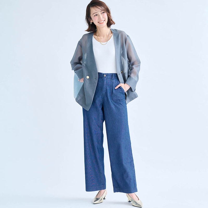 モデル身長169cm／M　※写真は撮影用のため、股下+7cmになります。