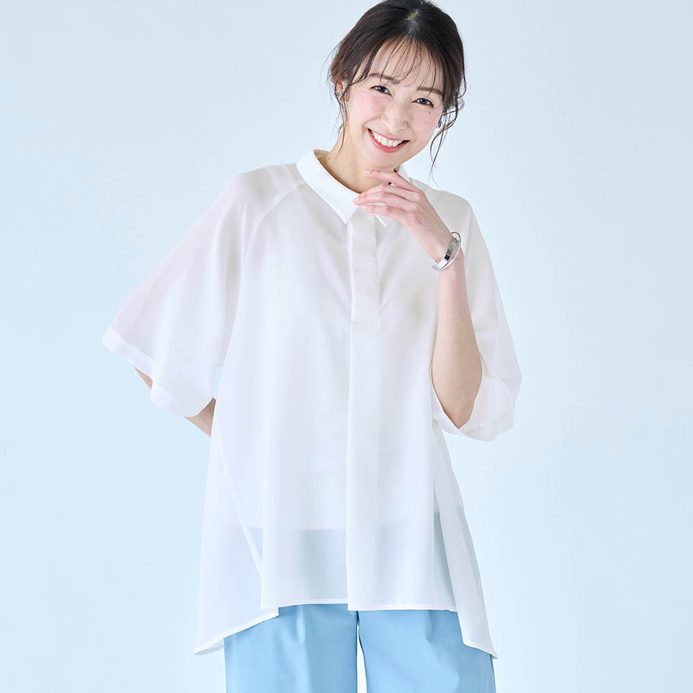 【フェール アン カラン/FAIRE UN CALIN】きれいな白が続くAラインチュニックブラウス【撥水】 【フェール アン カラン/FAIRE UN CALIN】きれいな白が続くAラインチュニックブラウス【撥水】