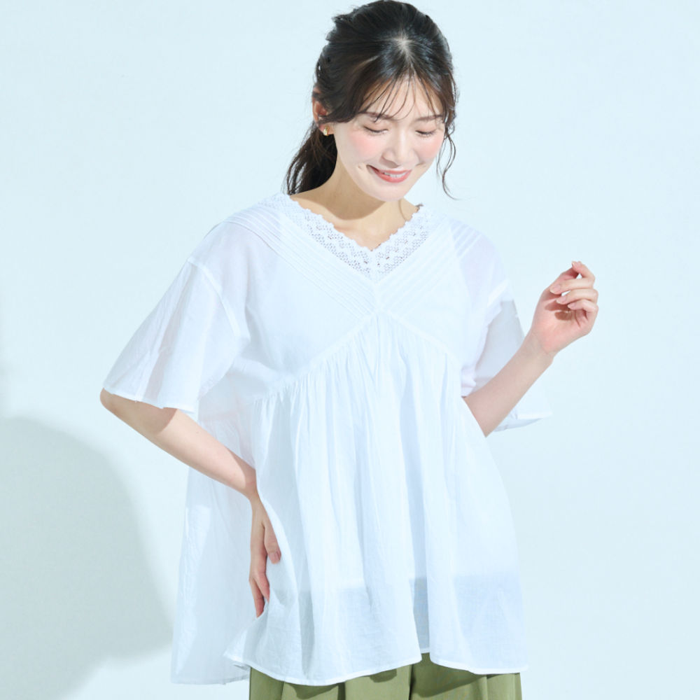 【ベルメゾン】綿ボイルレースブラウス