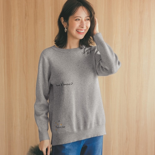 ロゴ刺繍ジャカードニット