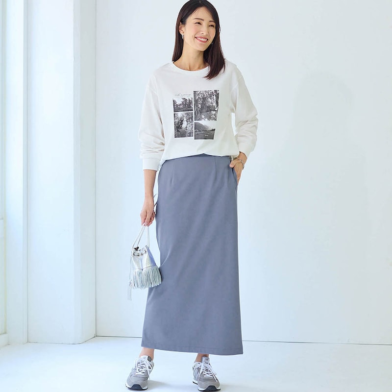 モデル身長173cm／M　※写真は撮影用のため総丈+6cmになります。