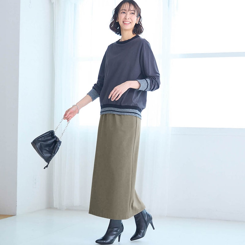 モデル身長169cm／M　※写真は撮影用のため総丈+6cmになります。