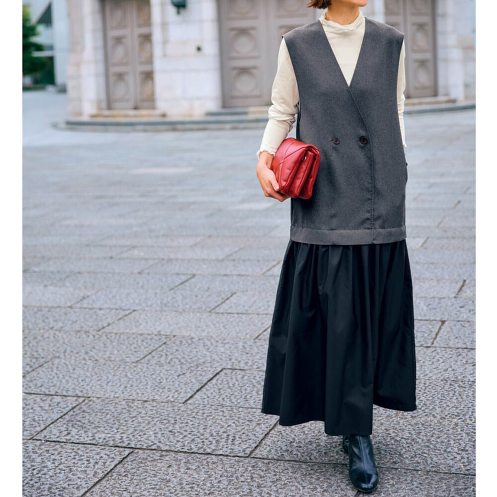 【スタイルノート/StyleNote】ジレ重ね着風ワンピース[日本製] 【TV newsおかえり で着用されました】