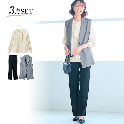 チューズデーワークコーデ（オフィスジレ+2WAYブラウス＋週3パンツ） 【TV newsおかえり で着用されました】