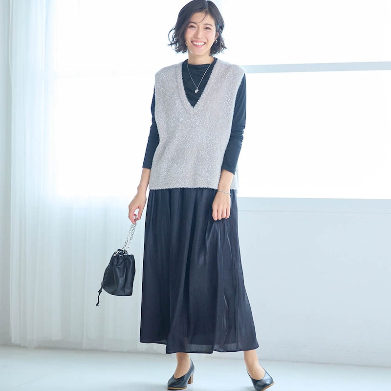 モデル身長168cm／M・総丈85cm　※写真は撮影用のため総丈+6cmになります。