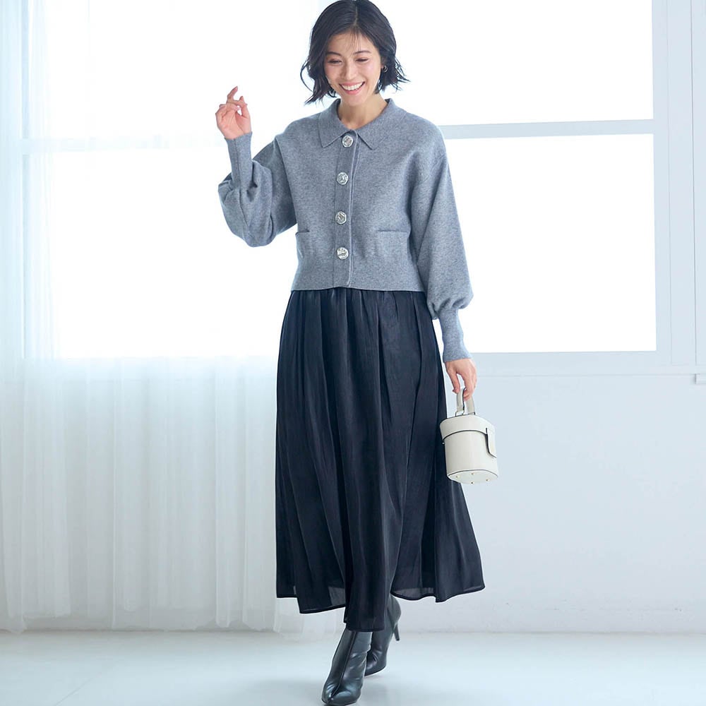 モデル身長168cm／M・総丈85cm　※写真は撮影用のため総丈+6cmになります。