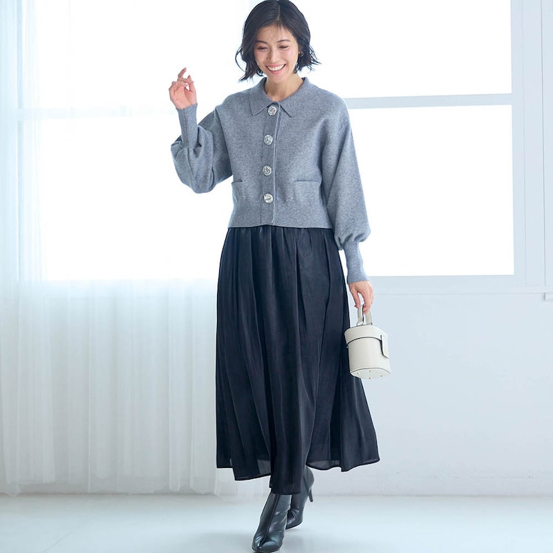 モデル身長168cm／M・総丈85cm　※写真は撮影用のため総丈+6cmになります。