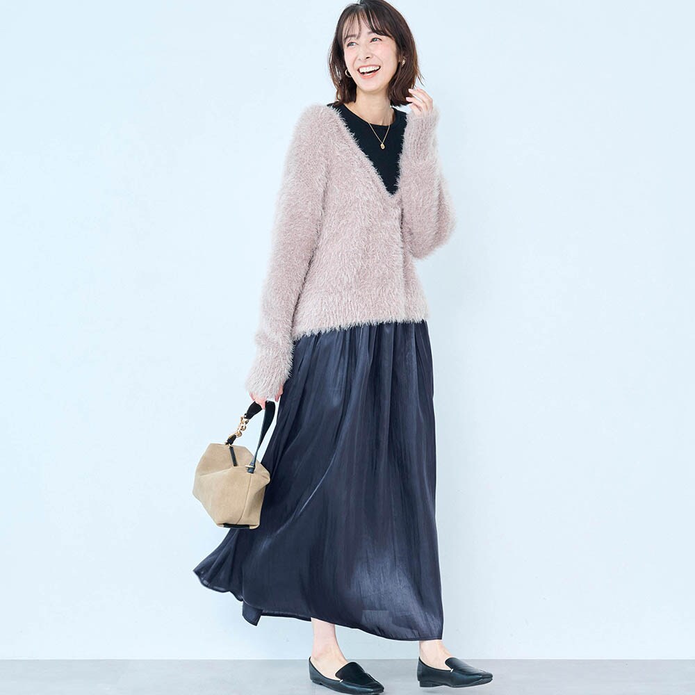 モデル身長169cm／M・総丈85cm　※写真は撮影用のため総丈+6cmになります。