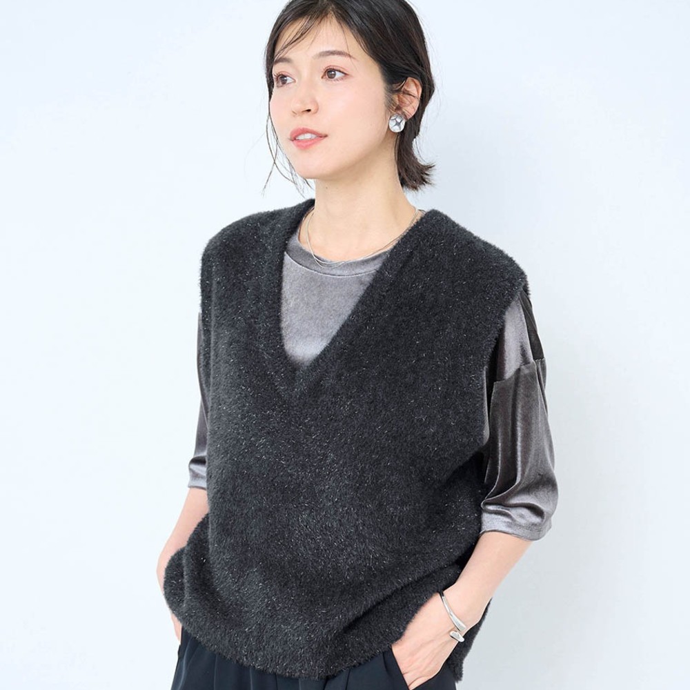 【スタイルノート/StyleNote】ラメシャギーニットベスト 【TV newsおかえり で着用されました】