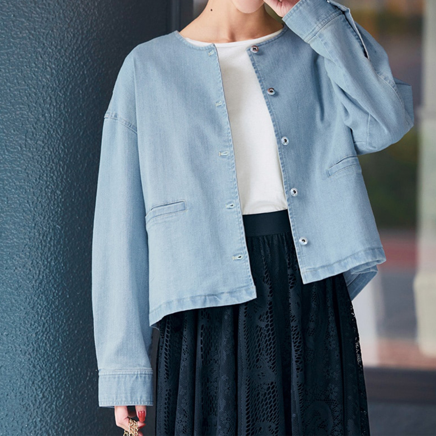 【スタイルノート/StyleNote】薄軽デニムショート丈羽織り