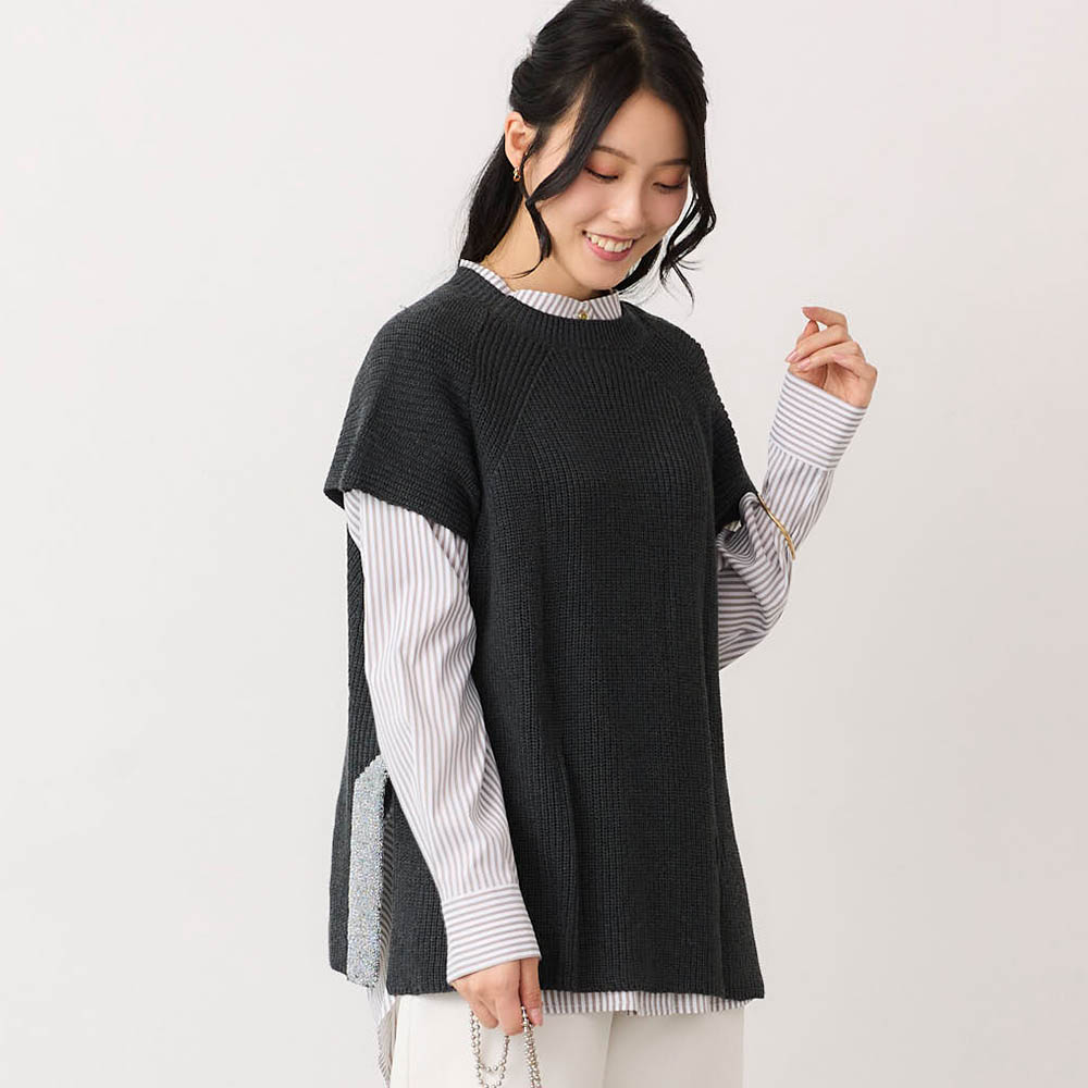 【花笑むとき/hana emu toki】綿混サイドラメスリットニットベスト