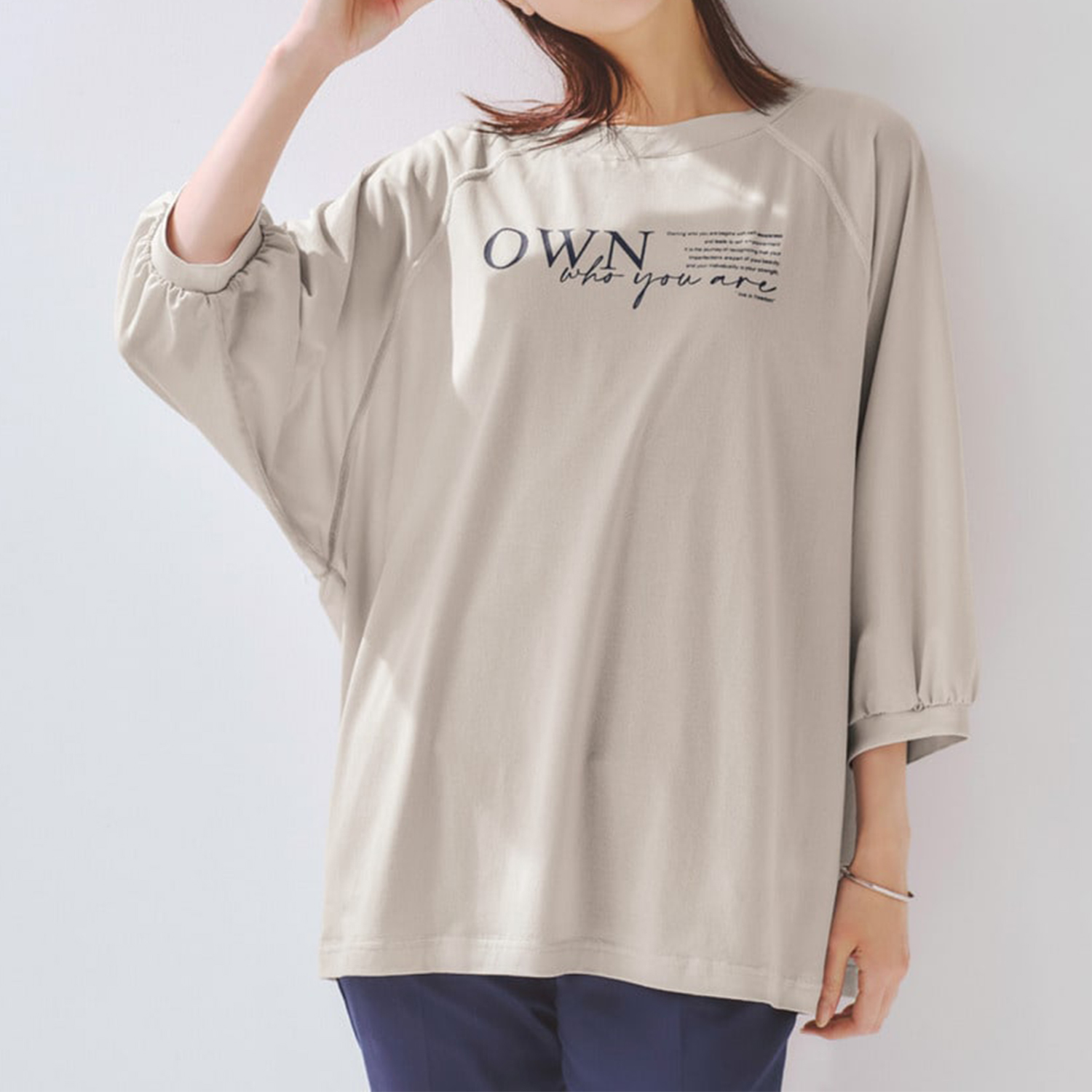 【花笑むとき/hana emu toki】シアーニットジョーゼットドルマン七分袖カットソー