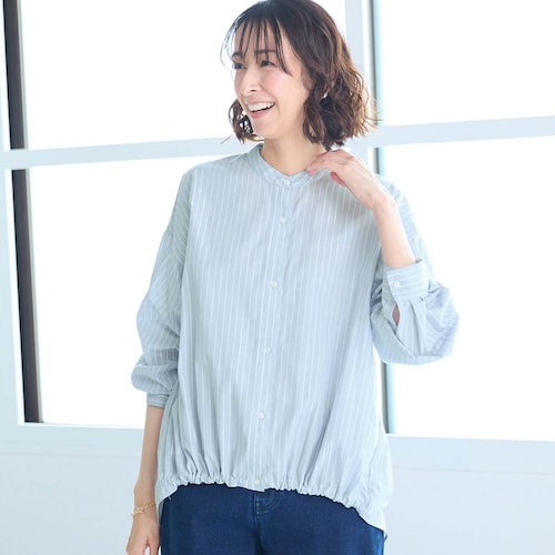 裾ドロスト使いラメストライプシャツ