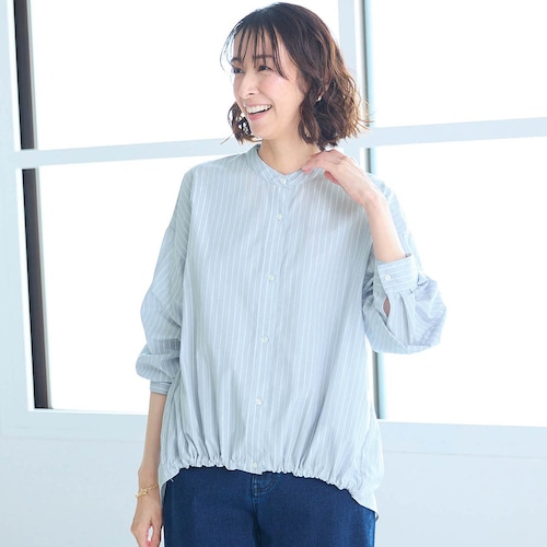 裾ドロスト使いラメストライプシャツ