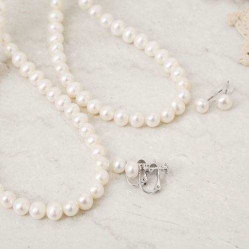 淡水パールネックレス･イヤリング（ピアス）セット［日本製］