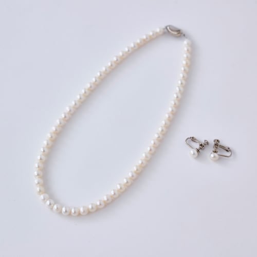 淡水パールネックレス･イヤリング（ピアス）セット［日本製］