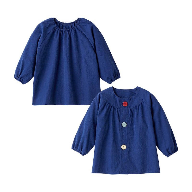 ネイビー／左）かぶりタイプ、右）前開きタイプ