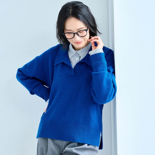 ウールカシミヤブレンド襟付きニット