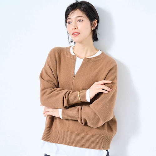 ウールカシミヤブレンドファスナー使いニット
