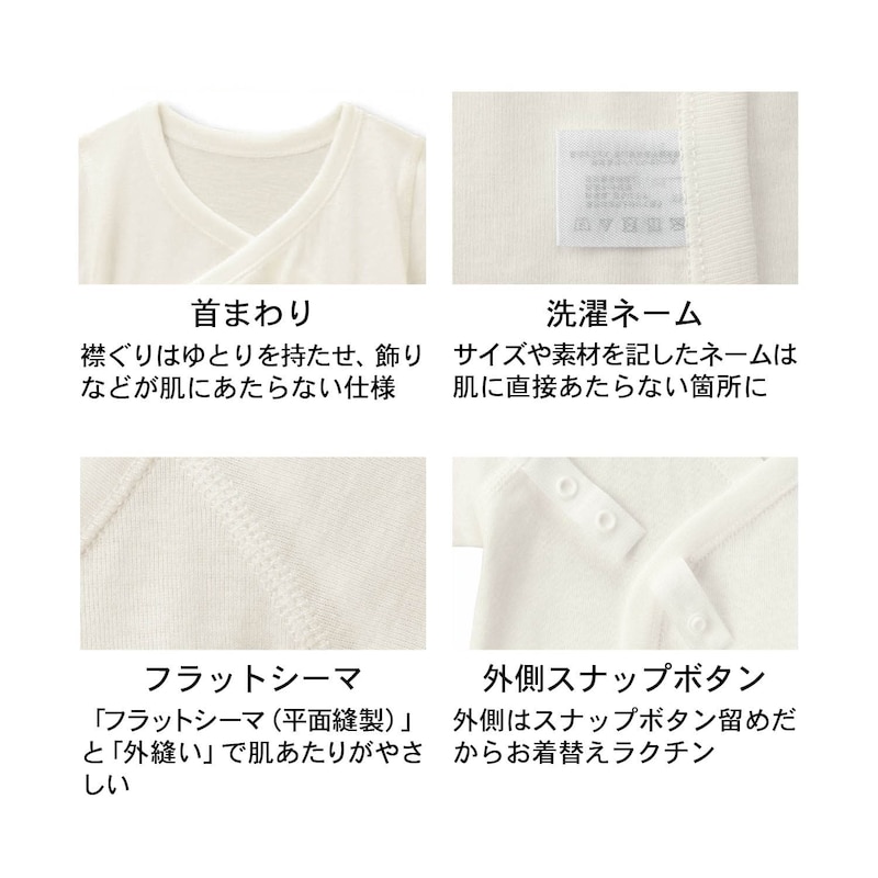 コンビ肌着とボディスーツ肌着共通の仕様です。