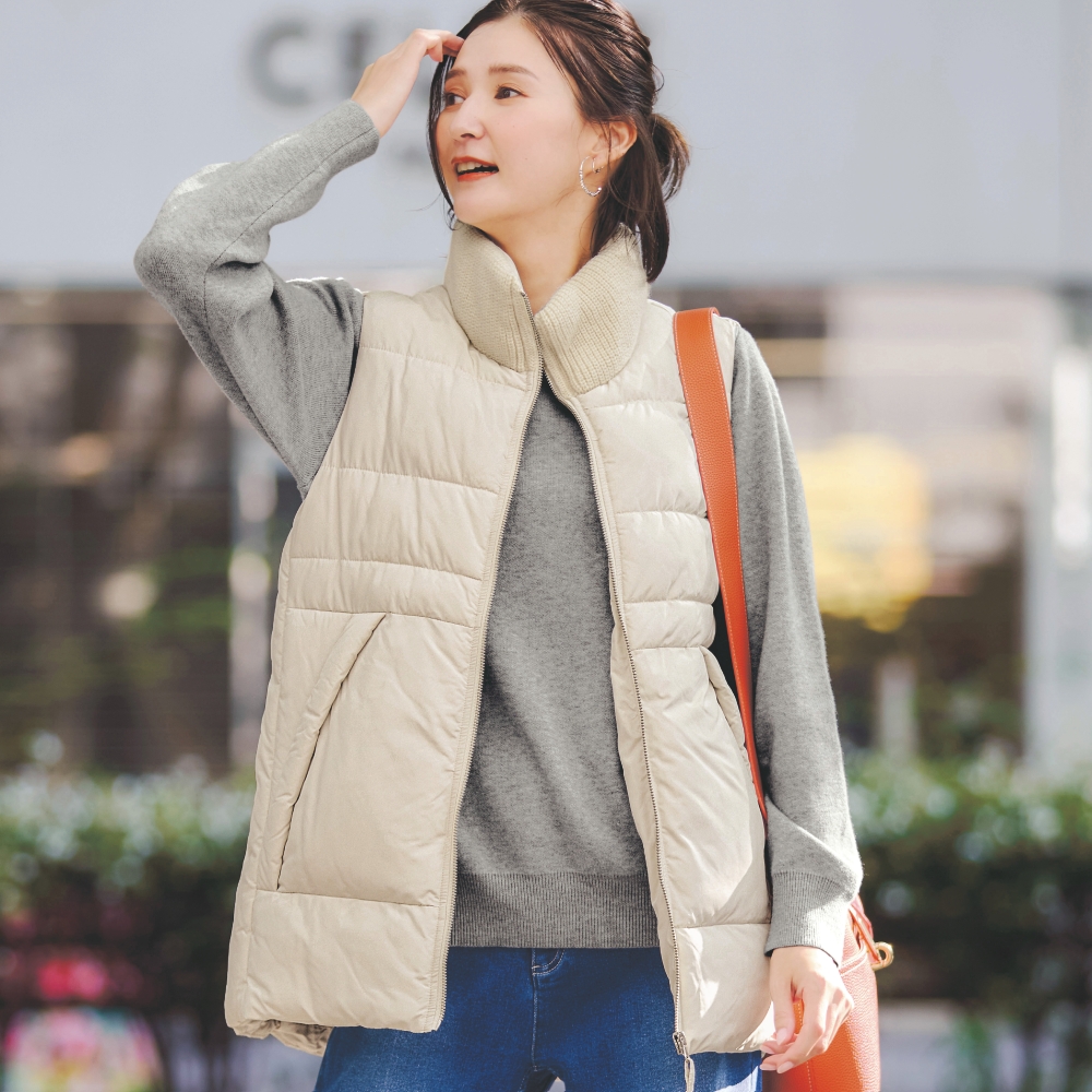 【ラ・フィット/la*fite】襟元ニット使い中わたベスト【撥水】 【ラ・フィット/la*fite】襟元ニット使い中わたベスト【撥水】