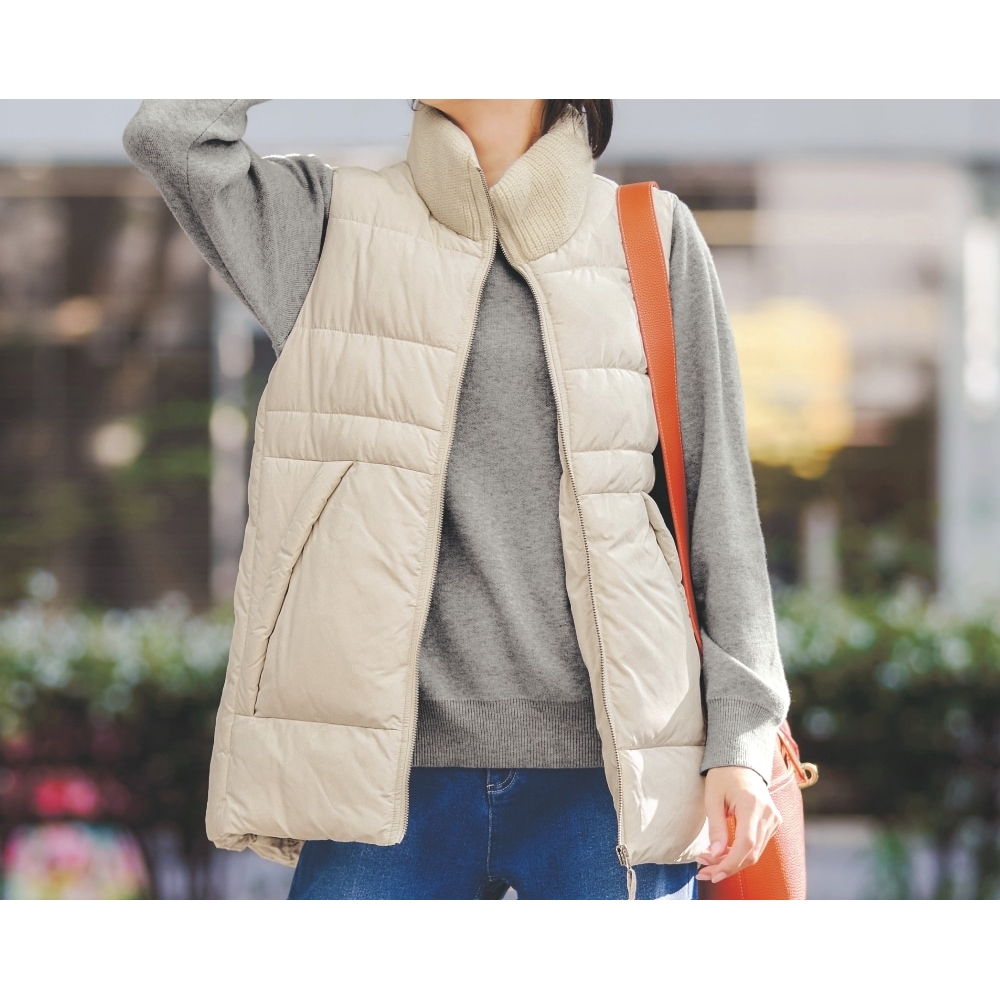 【ラ・フィット/la*fite】襟元ニット使い中わたベスト【撥水】