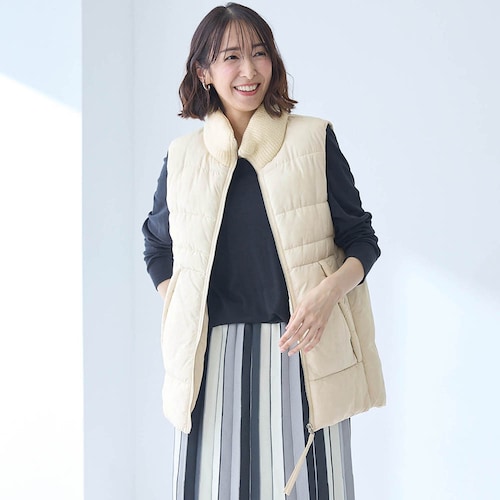 襟元ニット使い中わたベスト【撥水】