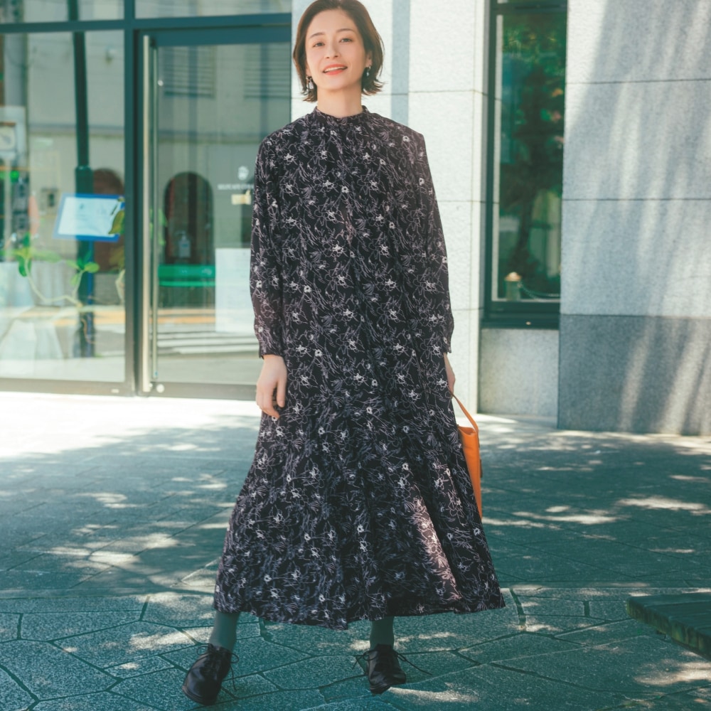 裏地があたたかい総柄プリントワンピース｜通販のベルメゾンネット