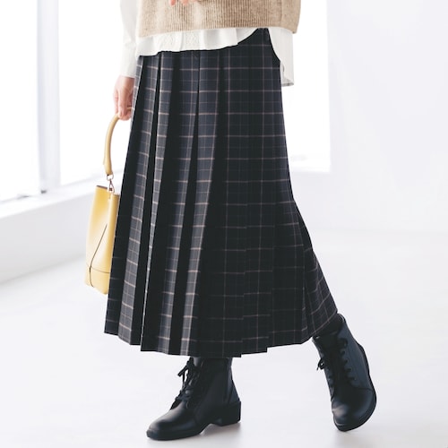 フロントプリーツ両面起毛チェックスカート