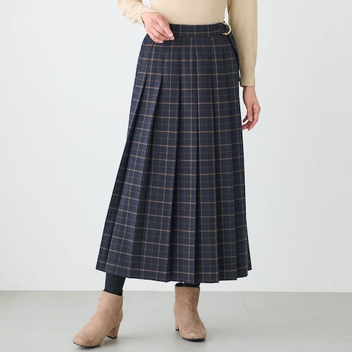 フロントプリーツ両面起毛チェックスカート