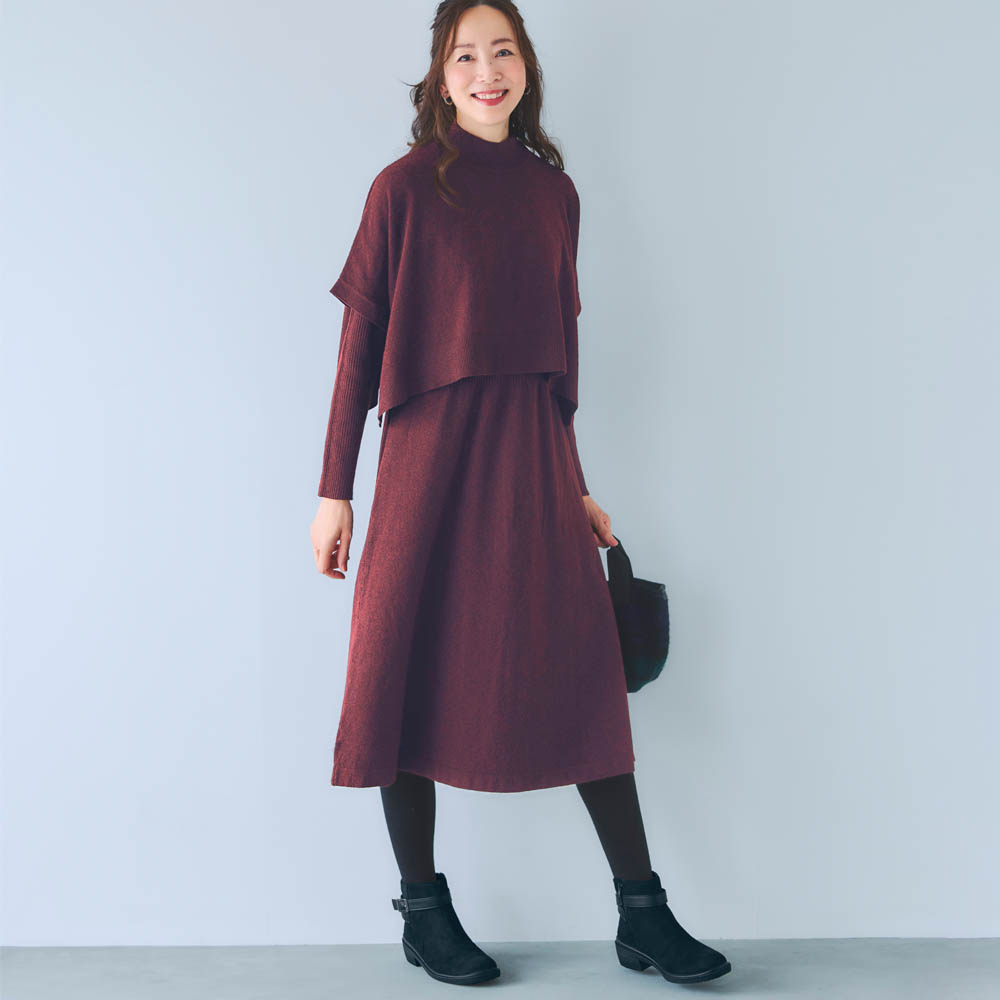 ニットポンチョ&ワンピースセット