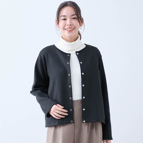 しっかりあたたかいポンチ裏ベロアボンディングカーディガン