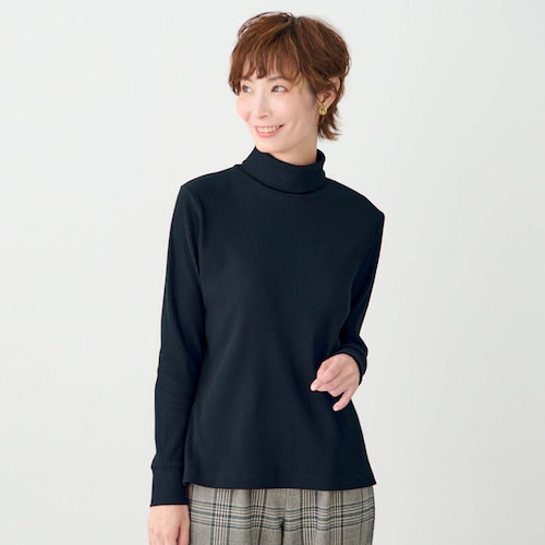 綿混あったかタートルネックリブカットソー 【体のラインを拾いにくい】