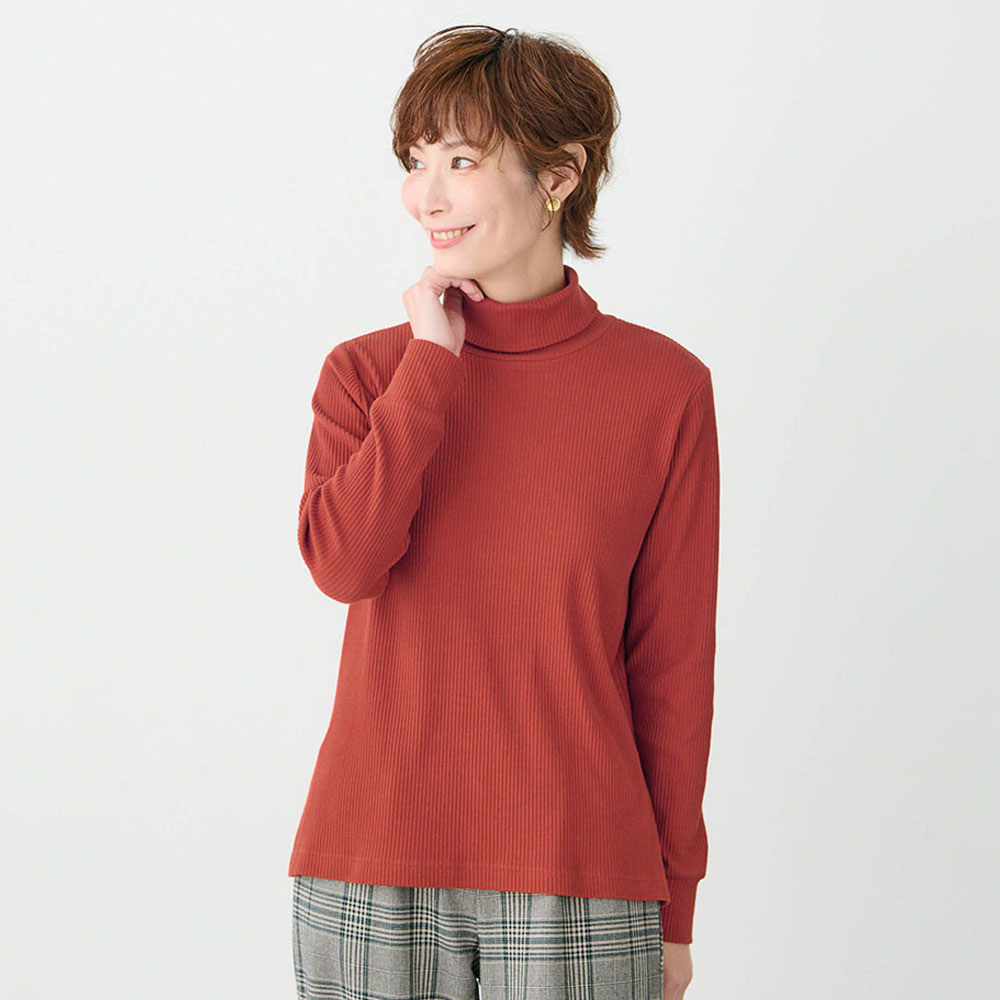 綿混あったかタートルネックリブカットソー 【体のラインを拾いにくい】 綿混あったかタートルネックリブカットソー 【体のラインを拾いにくい】
