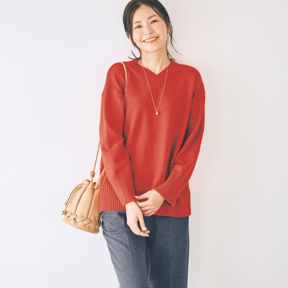 洗濯機で洗えるVネックニットプルオーバー｜通販のベルメゾンネット