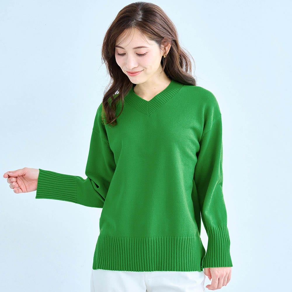 洗濯機で洗えるVネックニットプルオーバー｜通販のベルメゾンネット