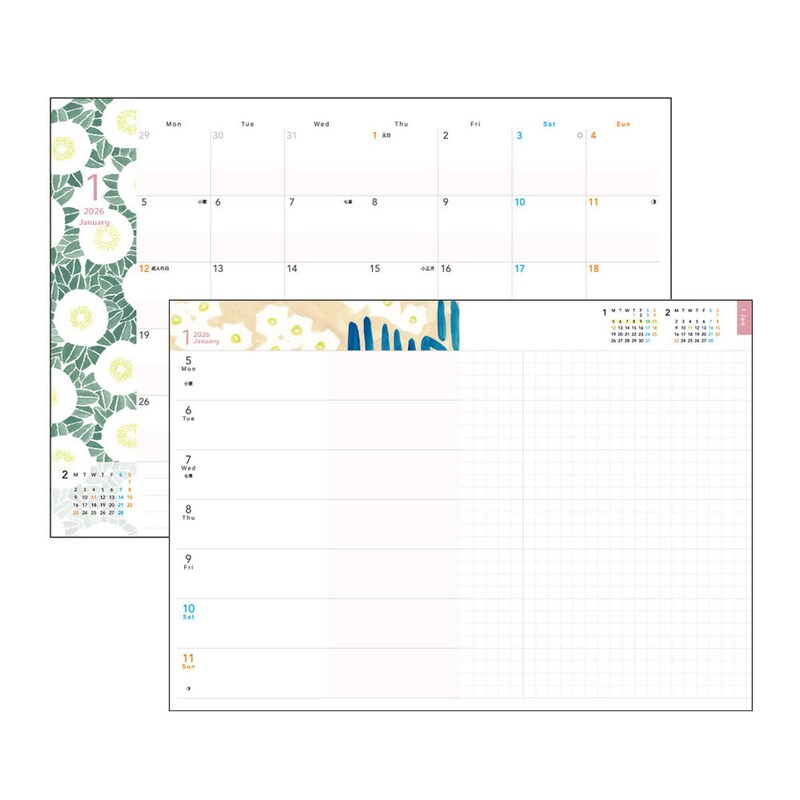 26年1月／月間・週間ページ ※実際の写真ではなく、イラストデータとなります。